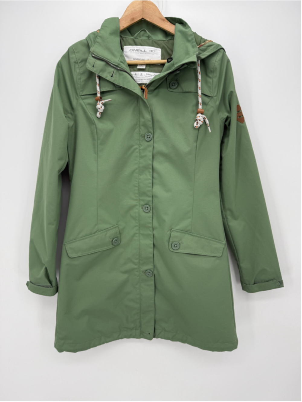 O'Neill Green Trench Coat Jacket Adventure Series Women Size M with Camo Lining